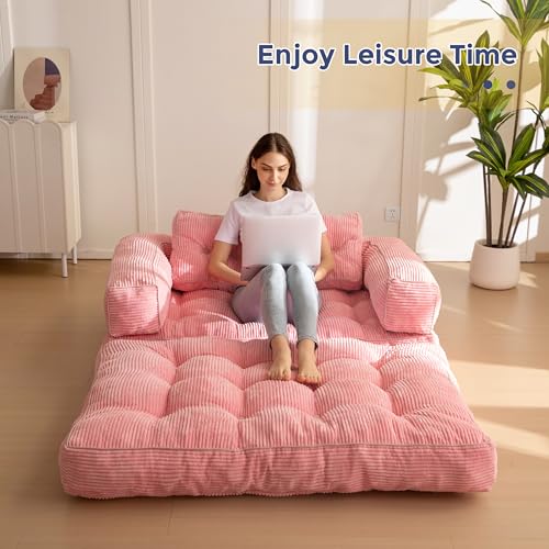 MAXYOYO Folding Sofa Bed, L-Shaped Convertible Sofa Bed with Armrest Foldable Sleeper Couch with Pillow
