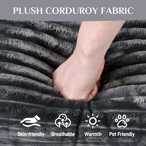 131" Modular Sectional Sofa Cloud Couch, Corduroy Memory Foam Black Sectional Couches for Living Room, Modern Deep Seat Boneless Sofa
