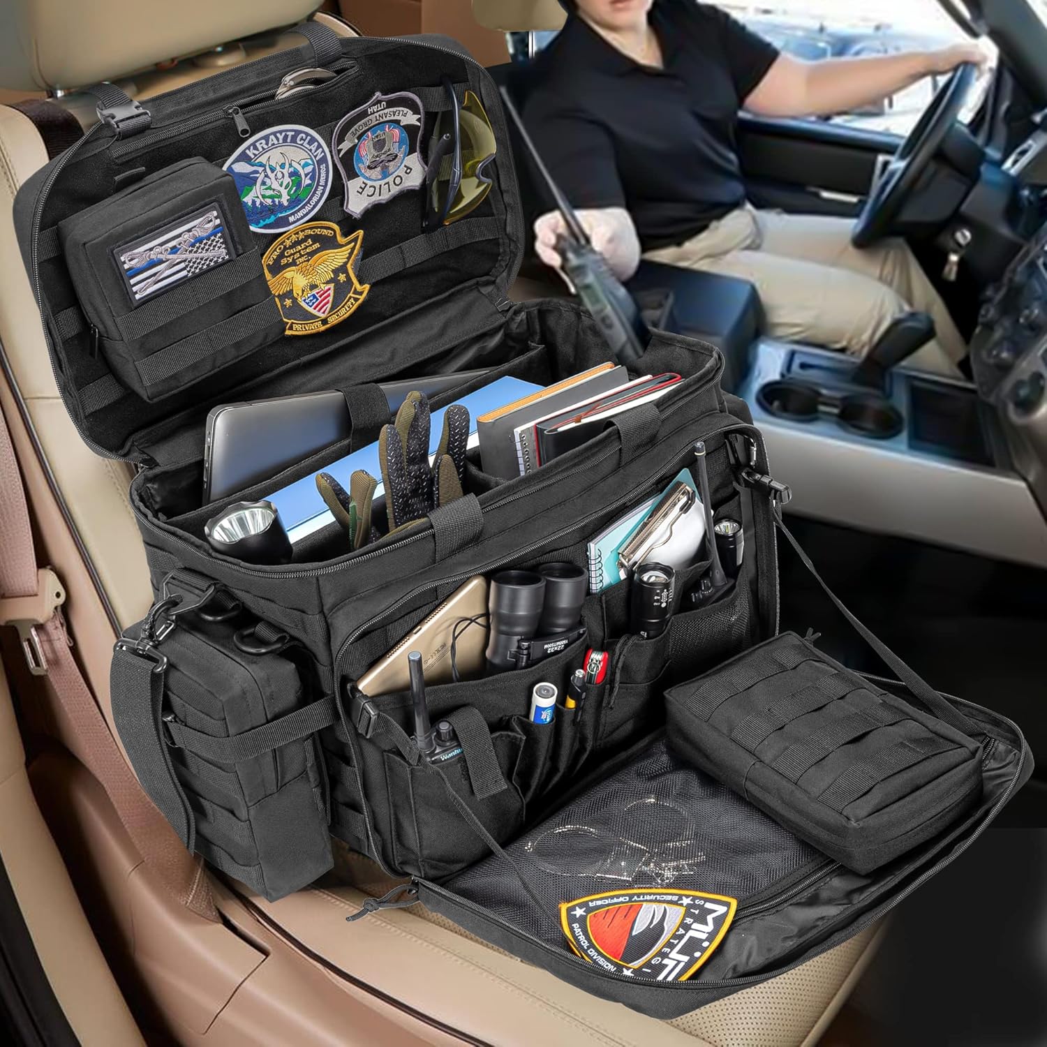 SAMDEW Patrol Bag Law Enforcement, Duty Bag for Police Equipment with 2 Detachable MOLLE Pouches & Laptop Layer (up to 15.6)