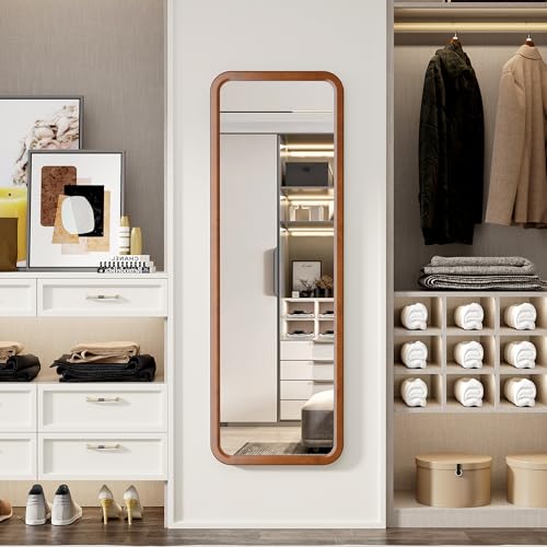 dnbss 63"x18" Wooden Full Length Mirror, Solid Wood Frame Full Body Mirror, Standing Floor Mirror, Stand or Wall-Mounted Mirror