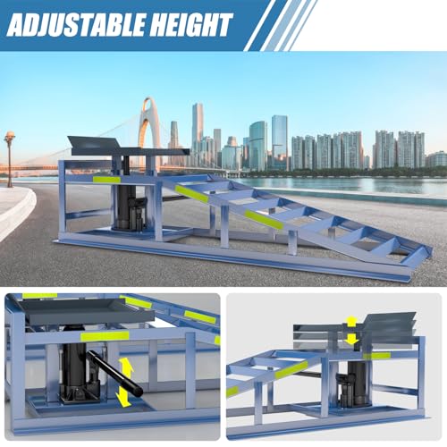 2 Pack Car Ramps,5T 11000lbs Steel Automotive Hydraulic Car Ramps,Garage Car Lift Hydraulic Ramps with Night Warning Reflective Stickers