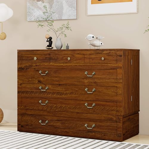 Murphy Bed Queen, Murphy Bed Cabinet with Charging Station, Large Storage Drawer and Shelves for Home Office or Guest Room, Warm White
