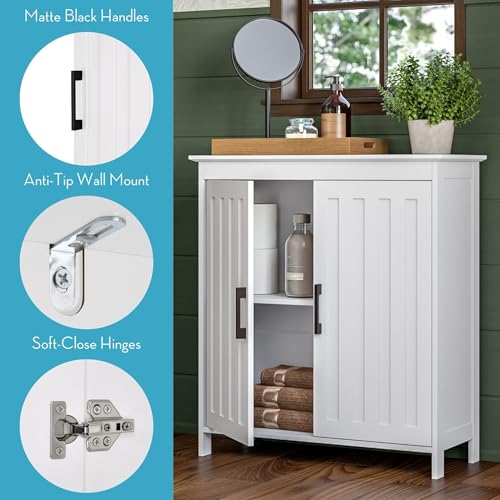 RiverRidge Monroe Two-Door Floor Storage Cabinet - Bathroom Storage Cabinet with Adjustable Shelves