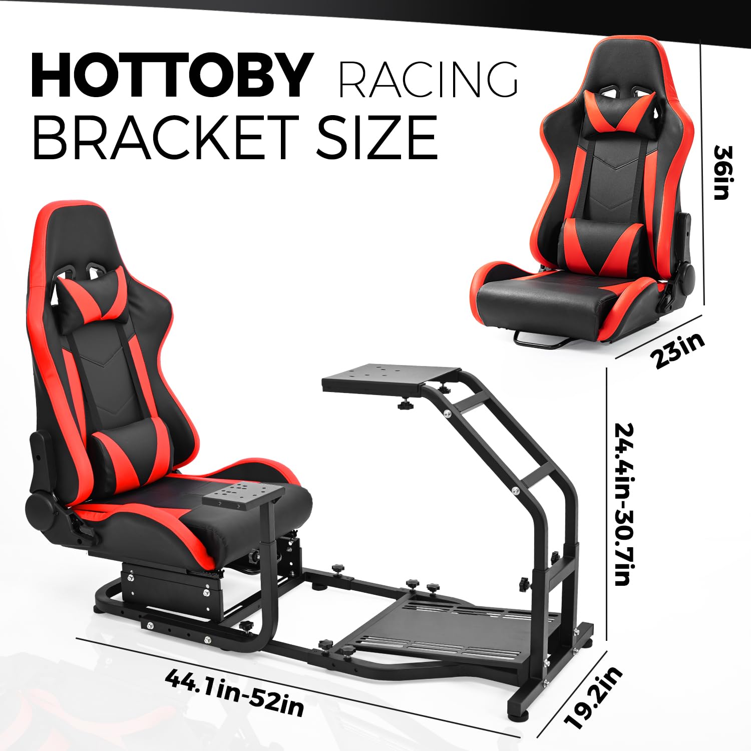 Steering Wheel Stand Racing Cockpit with Red Seat Unobstructed Design for Both Legs Fit for Logitech/Thrustmaster G29,G920,G923,G25,T300RS,T80