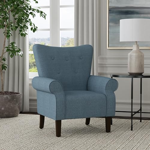 Home Decor | Upholstered Rolled Arm Wingback Accent Chair | Accent Chairs for Living Room & Bedroom | Decorative Home Furniture - Cream