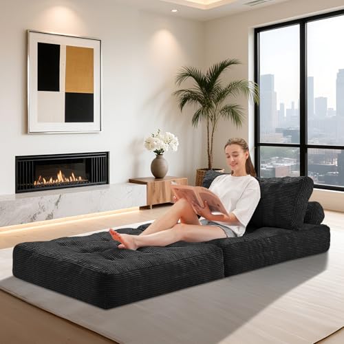HABUTWAY Folding Sofa Bed, Convertible Sleeper Chair Bed w/Dual-Pillow & Handle, Foldable Floor Sofa Lounge w/Back Support for Living Room, Bedroom