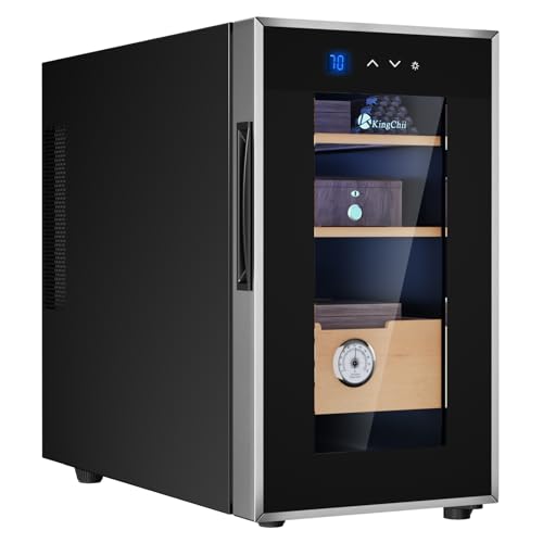 KingChii 16L Electric Cigar Humidors Temperature Control System, Cooling & Heating Humidor Cabinet with Spanish Cedar Wood Shelves & Hygrometer