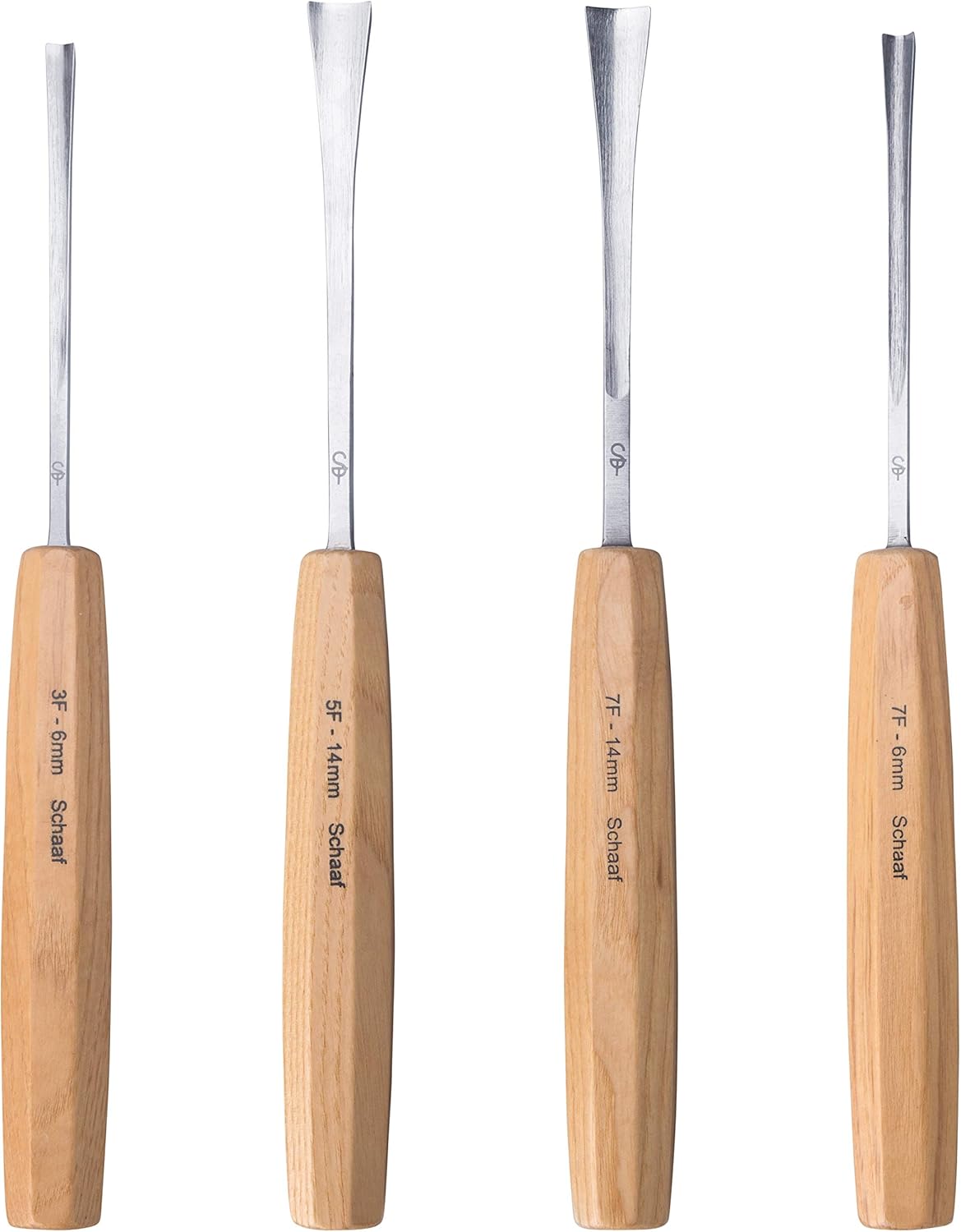 Schaaf Wood Carving Tools, 4pc Detail Chisel Set with Canvas Case | Fishtail Gouges to Reach into Spaces Other Chisels Can't | Sharp