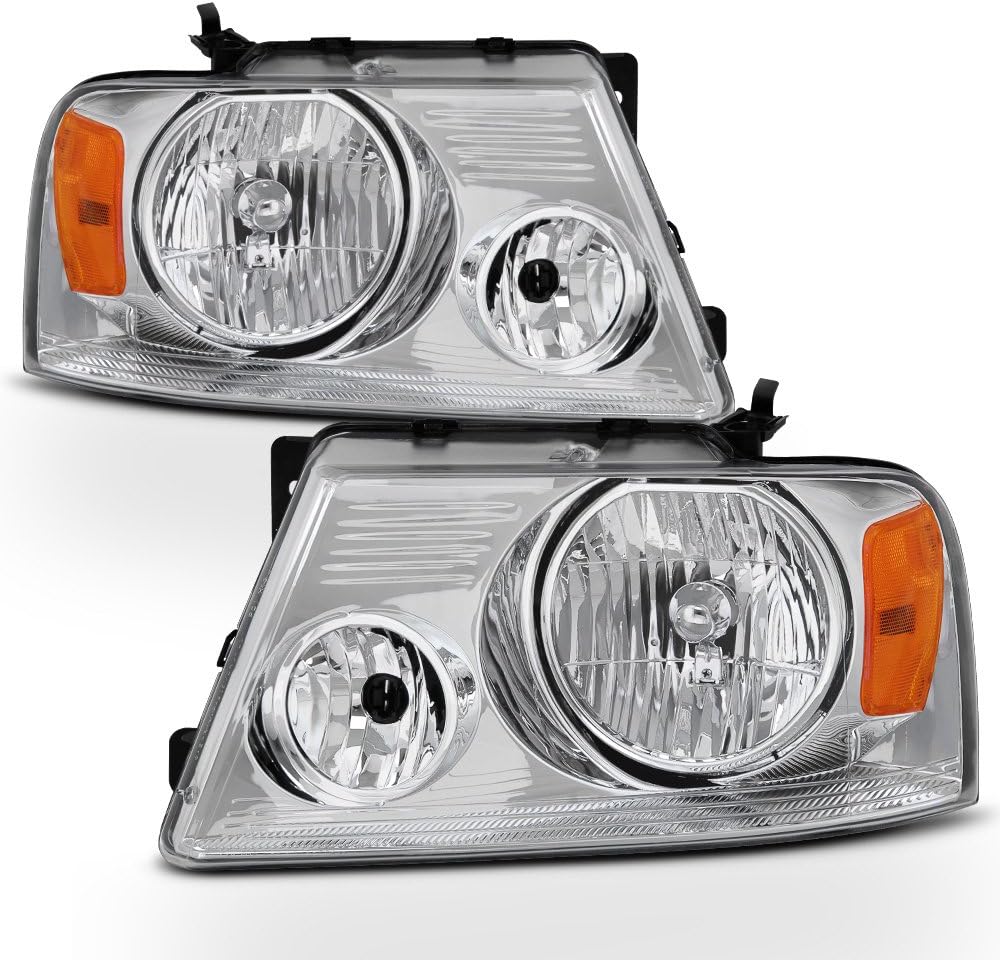 ACANII - For 2004 2005 2006 2007 2008 Ford F150 Pickup Truck Chrome Headlights Headlamps Pair Set Driver+Passenger Side