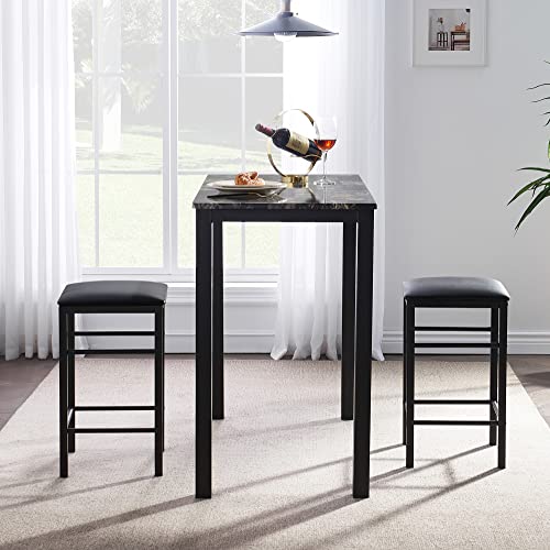 VECELO Kitchen Dining Room Table Set with 2 Chairs for Small Space, Apartment,Metal Steel Frame