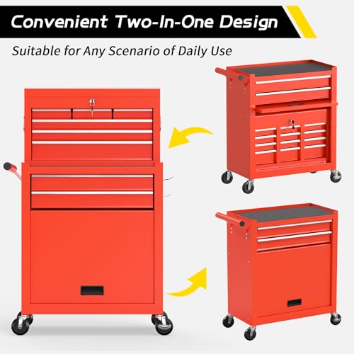 On Shine 8 Drawer Rolling Tool Chest, Large Capacity Rolling Tool Box with Wheels, Locking Mechanical Tool Chest