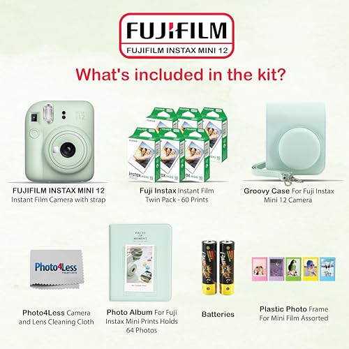Fujifilm Instax Mini 12 Instant Camera Bundle with Fujifilm Instax Mini Instant Film Value Pack (60 Sheets) with Accessories Including Protective