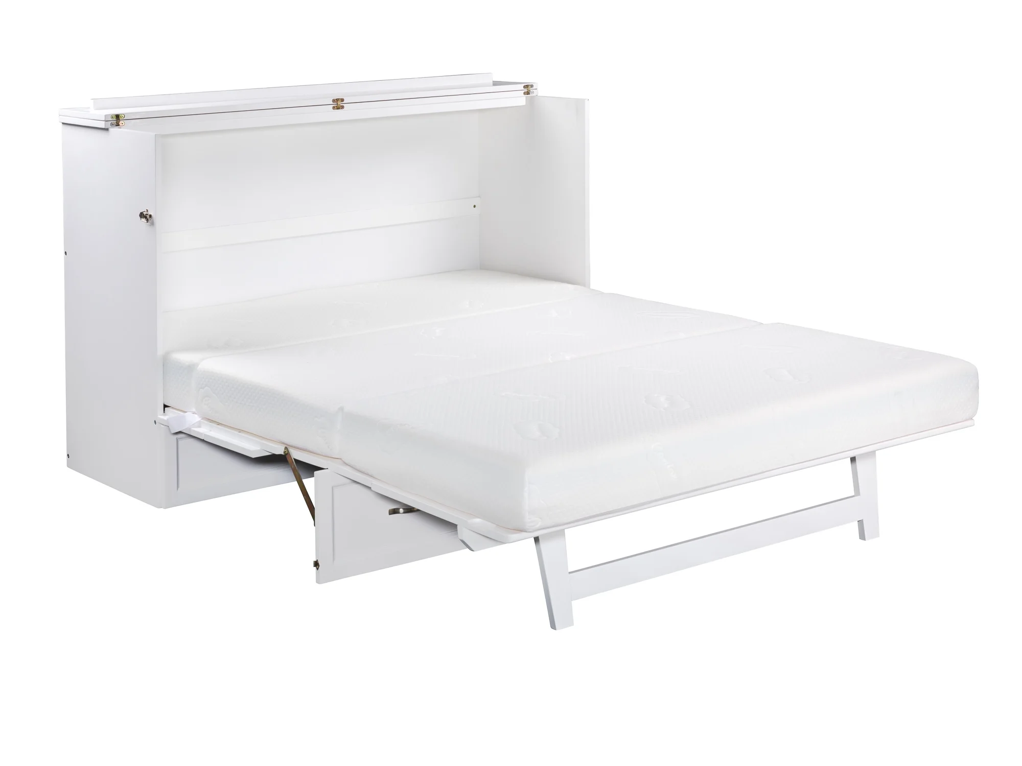 AFI Deerfield Queen Solid Wood Murphy Bed Chest with Mattress, Drawer & Charger in White