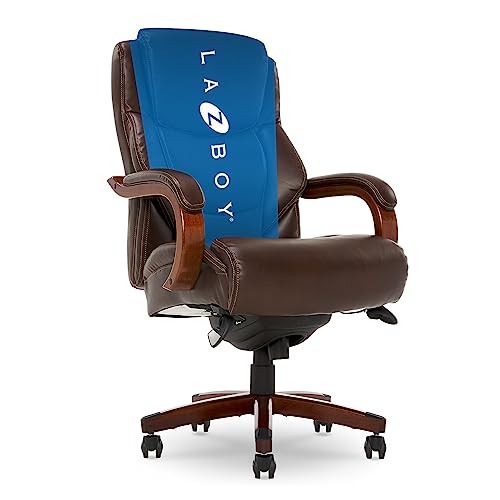 La-Z-Boy Delano Big & Tall Executive Office Chair, High Back Ergonomic Lumbar Support, Bonded Leather, Black with Weathered Gray Wood