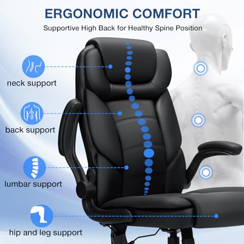 Big and Tall Office Chair 450lbs Heavy Duty Executive Desk Chair with Adjustable Lumbar Support High Back Ergonomic Home Computer Leather Chair with