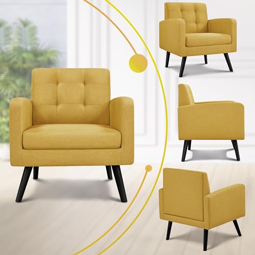 Yaheetech Mid-Century Accent Chairs, PU Leather Modern Upholstered Living Room Chair