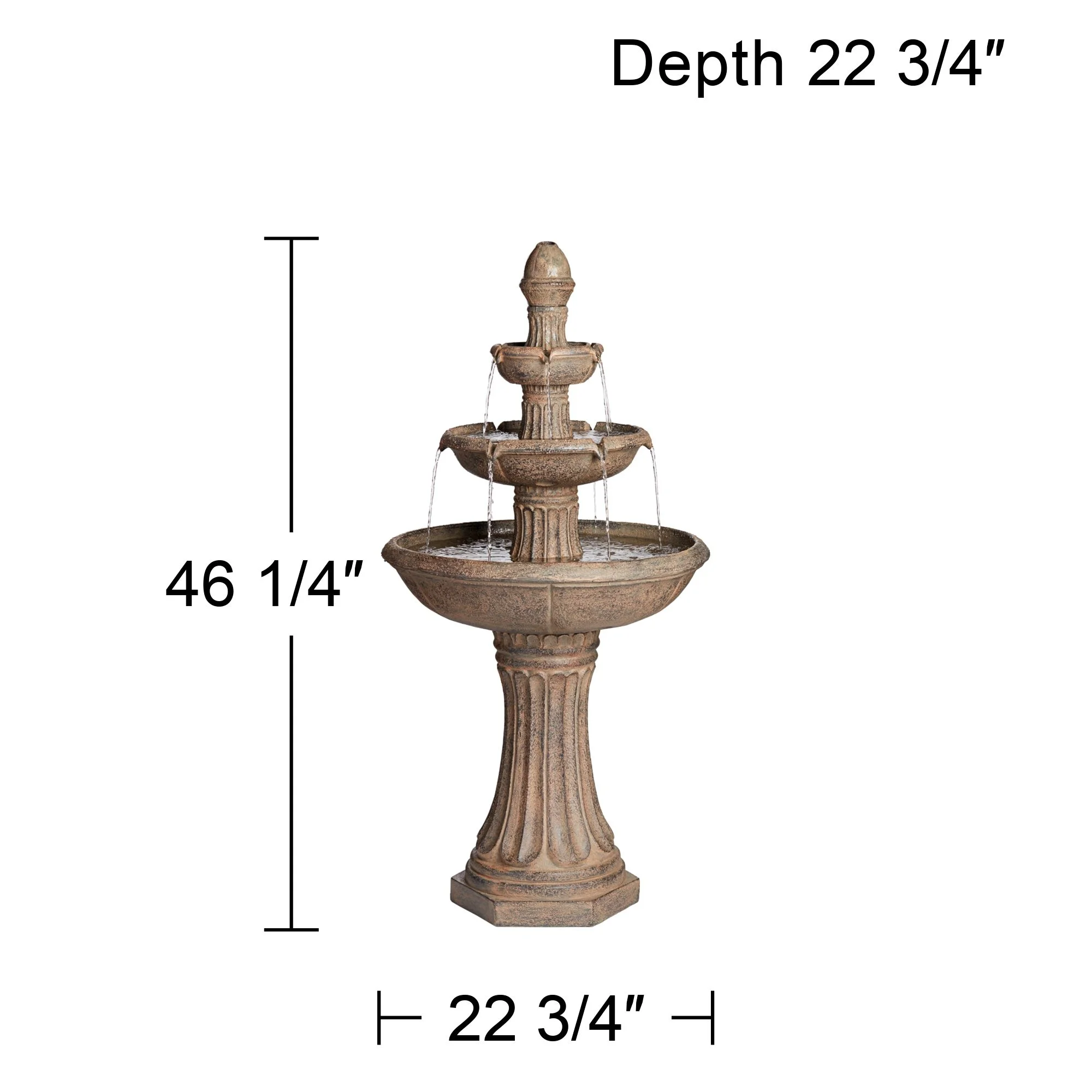 John Timberland Farron Rustic 3 Tier Basin Outdoor Floor Water Fountain with LED Light 46" for Yard Garden Patio Home Deck Porch Exterior Balcony Roof