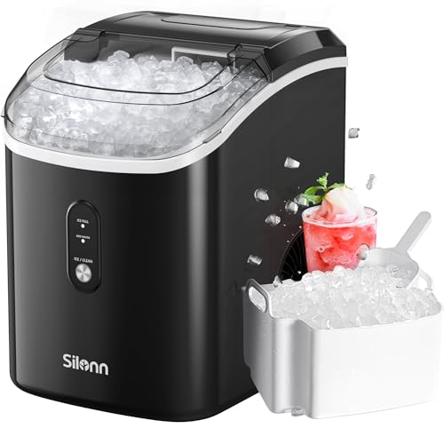 Nugget Ice Maker Countertop, Silonn Chewable Pellet Ice Machine with Self-Cleanin Function, 33lbs/24H Portable Ice Makers for Home Kitchen Officce