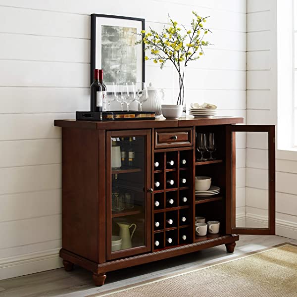 Crosley Furniture Lafayette Sliding Top Bar Cabinet, Black Black LaFayette