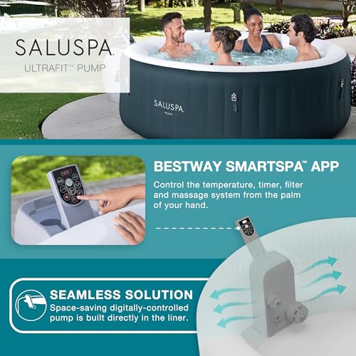 Bestway SaluSpa Aruba AirJet 2 to 3 Person Inflatable Hot Tub, 67 x 26 Inch Round Portable Outdoor Spa with 110 Soothing Jets and Cover, Gray