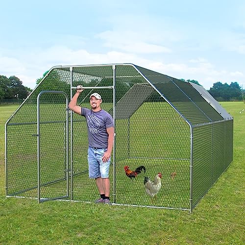 LEMBERI Large Chicken Coop, Flat-roof Walk-in Poultry Chicken Hen cage, Rabbits Duck Cages with Waterproof and Anti-Ultraviolet Cover for Outside