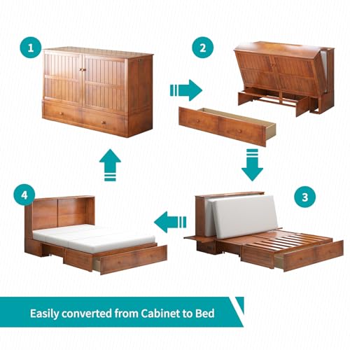 BALUS Queen Murphy Bed Cabinet, Murphy Beds with USB Charging Station, Foldable Mattress