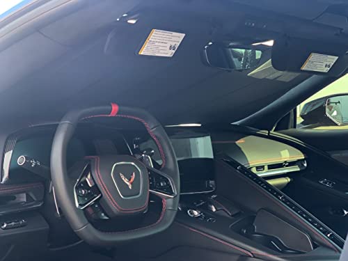 C8 Corvette Accordion Style Sunshade - Insulated Silver Windshield Sun Shade with Logo Foldable for 2020-2025 Stingray, Z51, Z06, E-Ray Corvettes