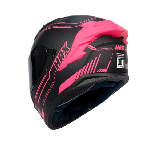 HAX Obsidian Pro Full Face Dual Visor Adult Motorcycle Helmet for Motorbike Street Bike with Pinlock Ready DOT Approved Matte Pink M