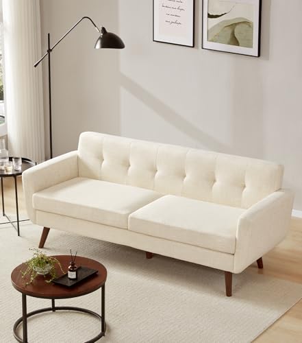 Tbfit L Shaped Couch Sofa, 80" W Mid-Century Modern Sectional Couches, 3 Seater Sofas with Wide Chaise Lounge & Two Pillows
