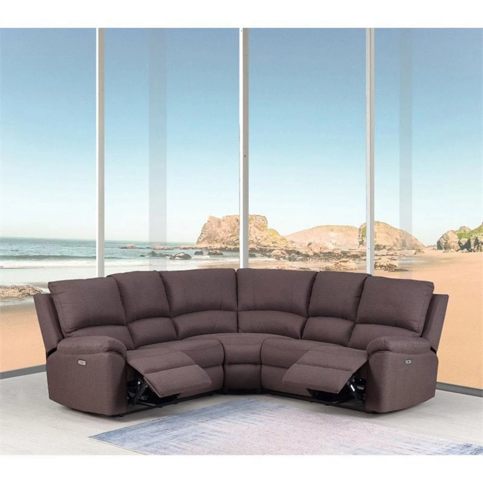 Titan Furnishings Transitional Chanille Fabric Power Reclining Sectional - Brown