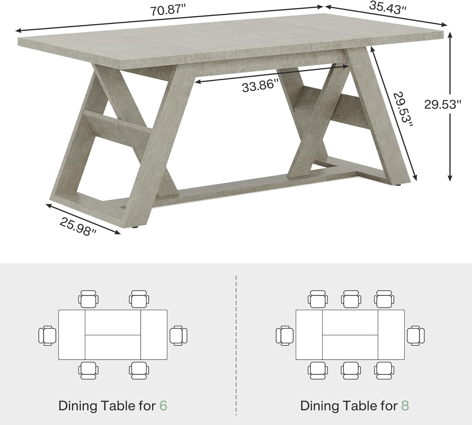 Tribesigns 70.9-Inch Dining Table, Farmhouse Kitchen Dining Room Table for 6-8 People