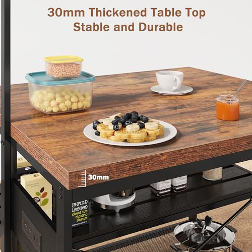 Kitchen Island with Storage, Bakers Rack with Power Outlet, Island Table for Kitchen,3 Tier Microwave Stand Oven Shelf,Large Coffee Bar Table