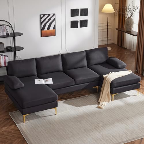 Karl home Convertible Sectional Sofa 110" U-Shape Sofa Couch 4-Seat Couch with Chaise ChenilleFabric Upholstered for Living Room, Apartment, Office