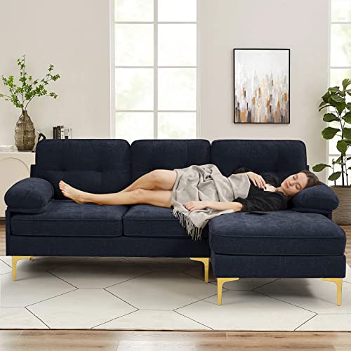 EASELAND 82" L-Shape Sofa with Reversible Chaise Lounge, Convertible Sectional Sofa Couch, Chenille Modern Sofa Couch for Living Room