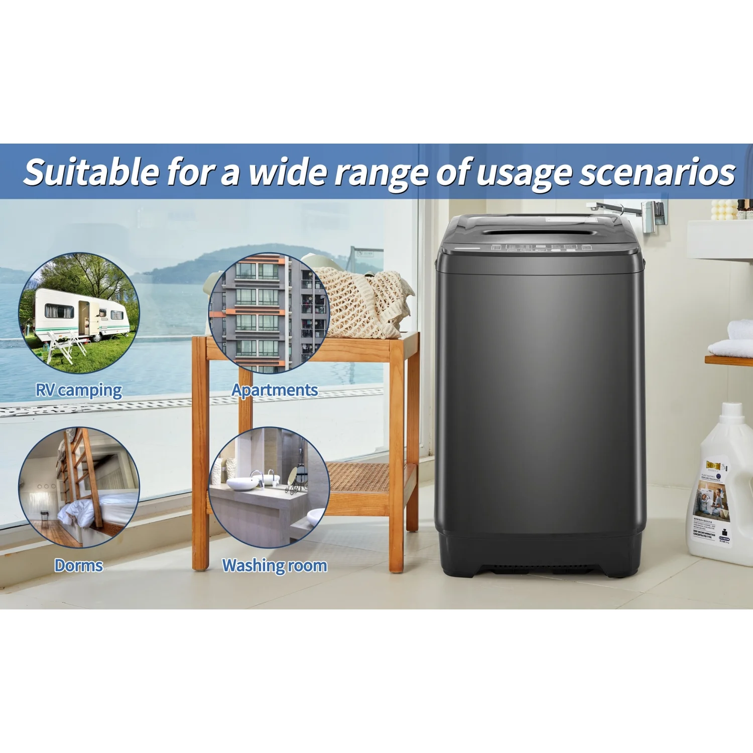 Churanty Small Portable Home Automatic Washer Machine with Drain Pump 17.6 Pounds for Apartments Dorms Laundry