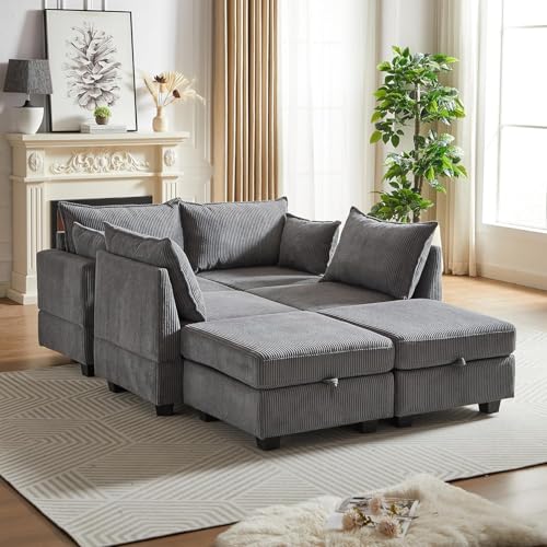 Oversized Modular Storage Sectional Sofa Customizable Seating Group Sofa&Couch Convertible Sleeper Sofabed with Movable Ottomans and Seat