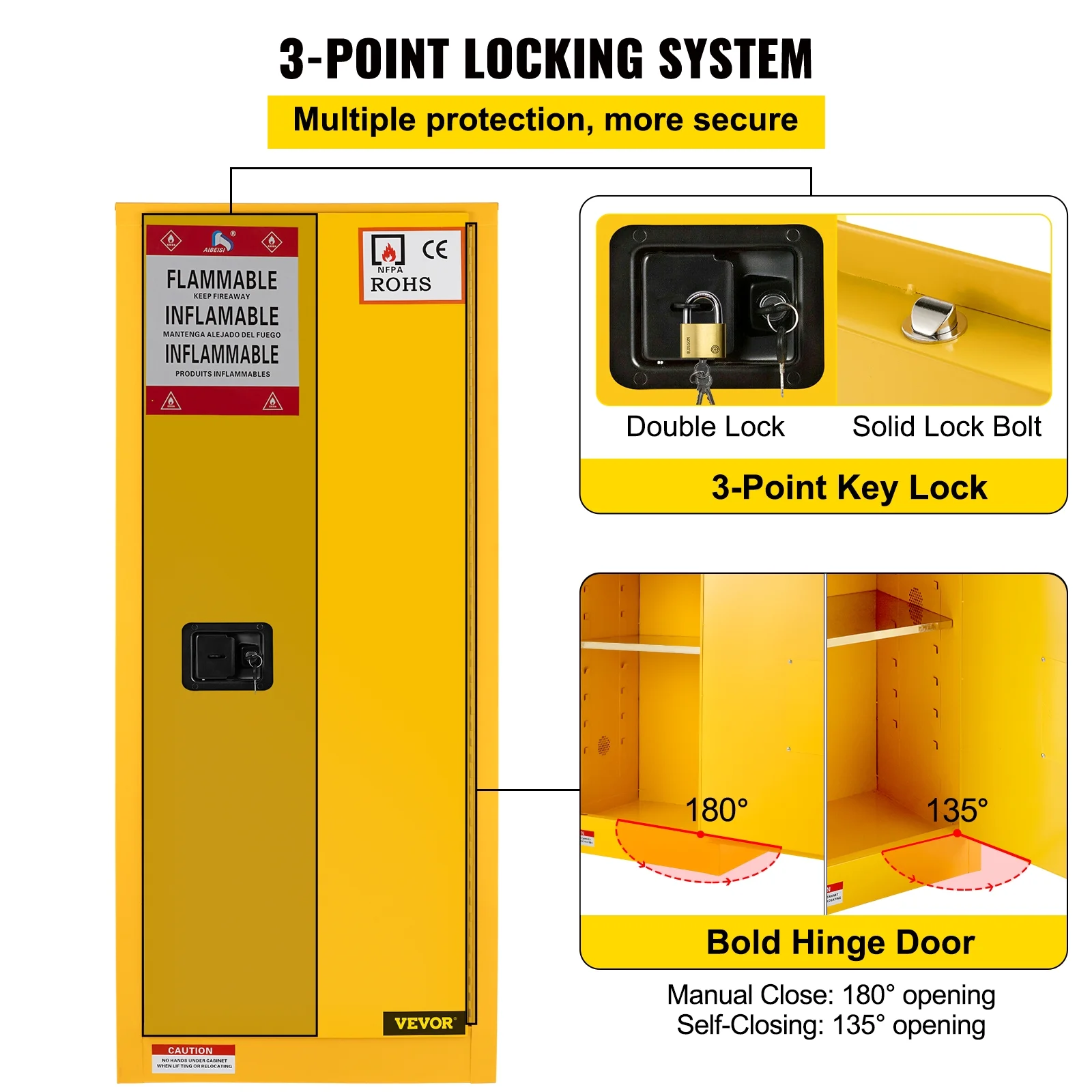 VEVOR Flammable Cabinet 18" x 18" x 35", Galvanized Steel Safety Cabinet, Adjustable Shelf Flammable Storage Cabinet