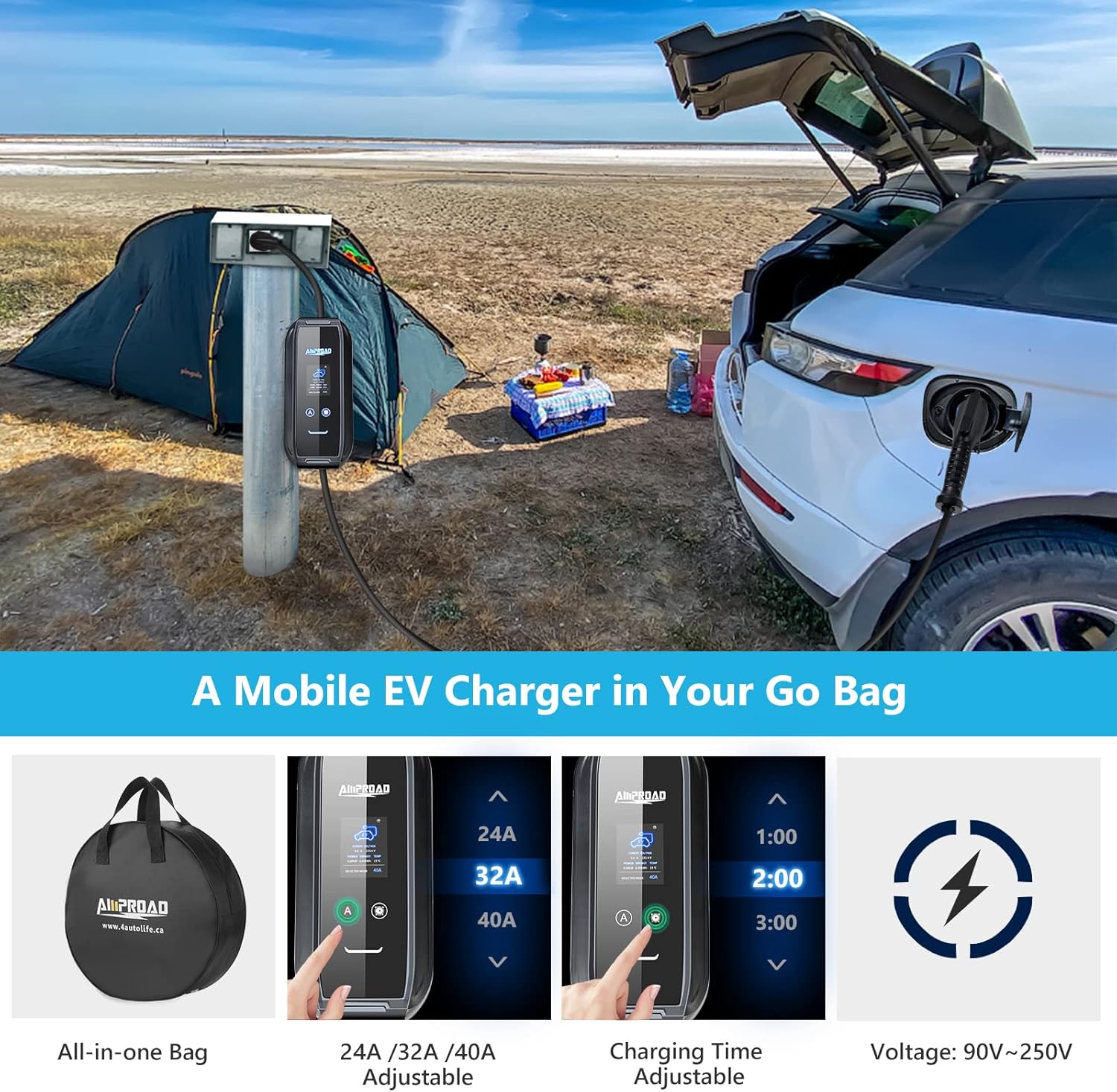 AMPROAD iFlow P9 EV Charger Level 2, 40/32/24 Amp Adjustable, 240V EVSE with WiFi, Versatile for Portable & Wall Charger (NEMA 14-50, 25 Foot Cable)