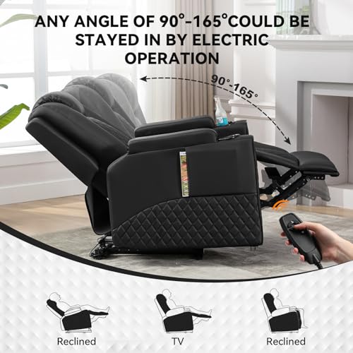 COMHOMA Power Recliner Chair PU Leather Electric Massage Recliner Sofa for Living Room Home Theater Seating with Cup Holders and LED Lighting(Black)