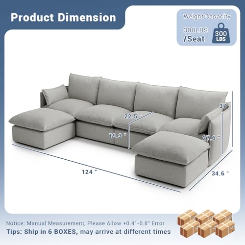 Cloud Modular Sectional Sofa, Waterproof Down Filled Sectional Sofas, High Backrest V Shaped 5 Seater Sectional Couches for Living Room