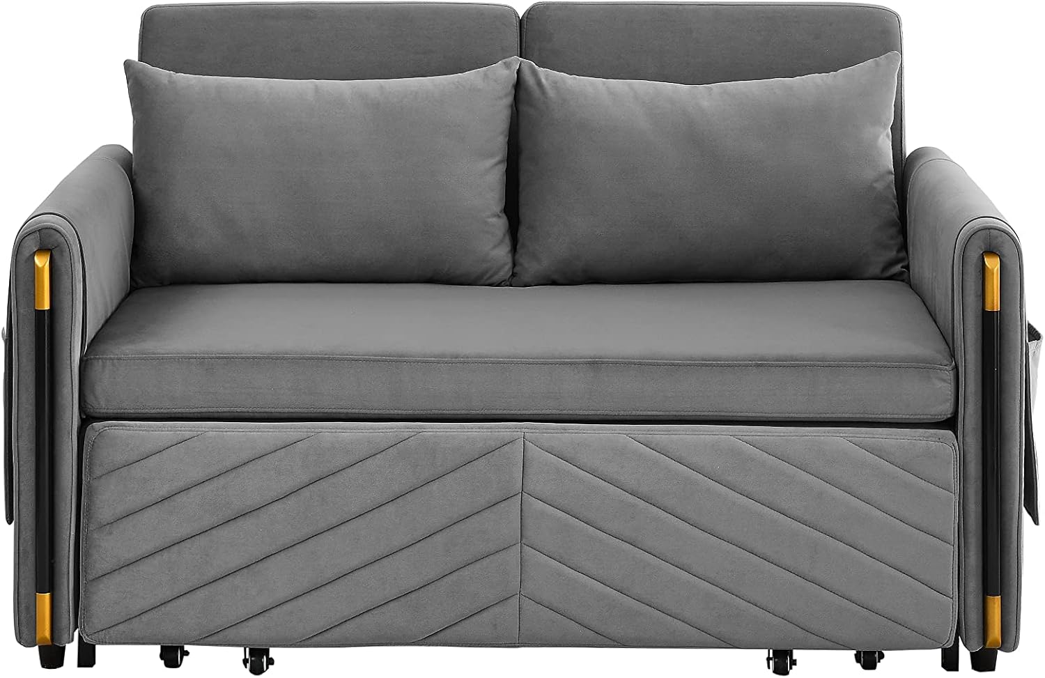 54" Velvet Loveseat, Modern Convertible Sofa Detachable Arm Pockets