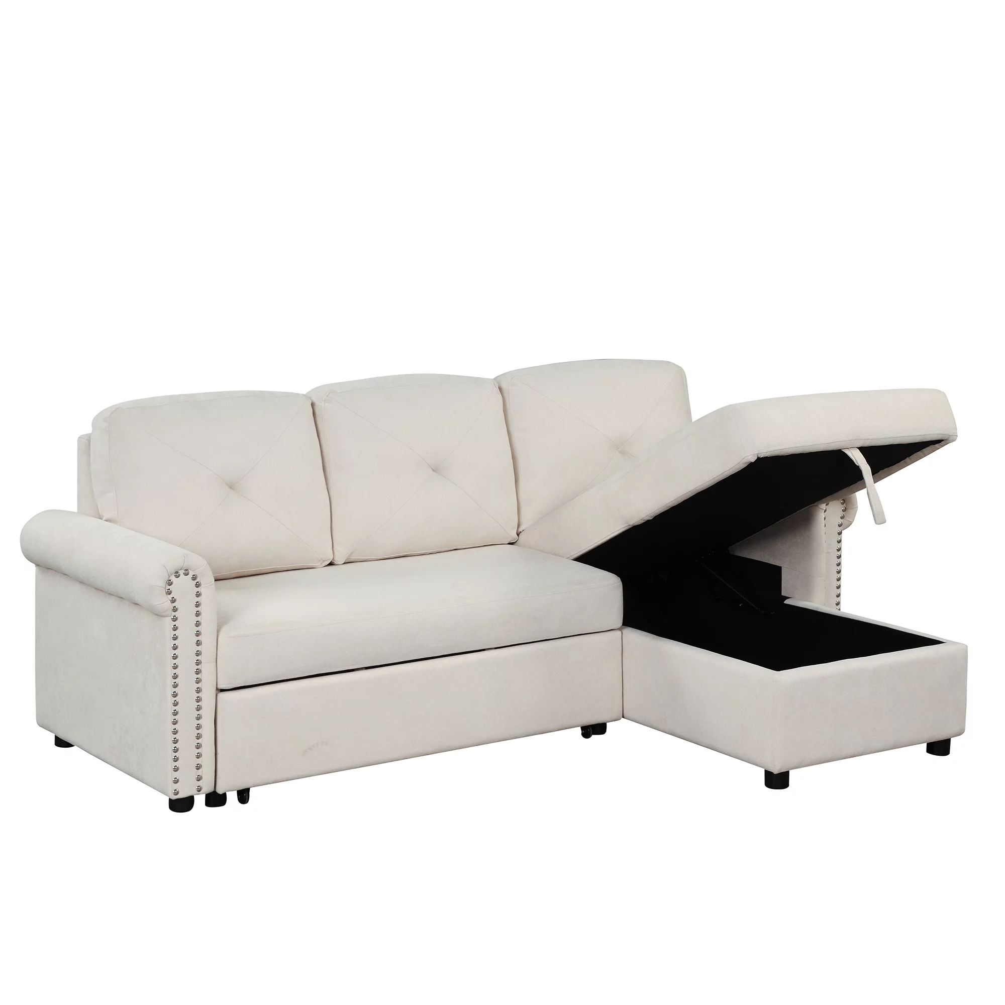 EUROCO 83” Pull Out Sofa Bed,Velvet Convertible Sleeper Sofa,L Shaped Sofa Couch with Storage Chaise, Sectional Couch Bed for Living Room