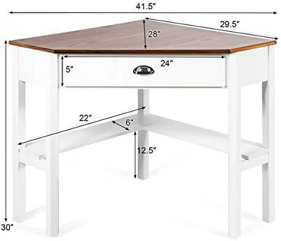 YPDCHB Corner Desk  Corner Computer Desk with Drawer for Small Space  Small Corner  Vanity Desk  90 Degrees Triangle Corner Desk with  Shelves