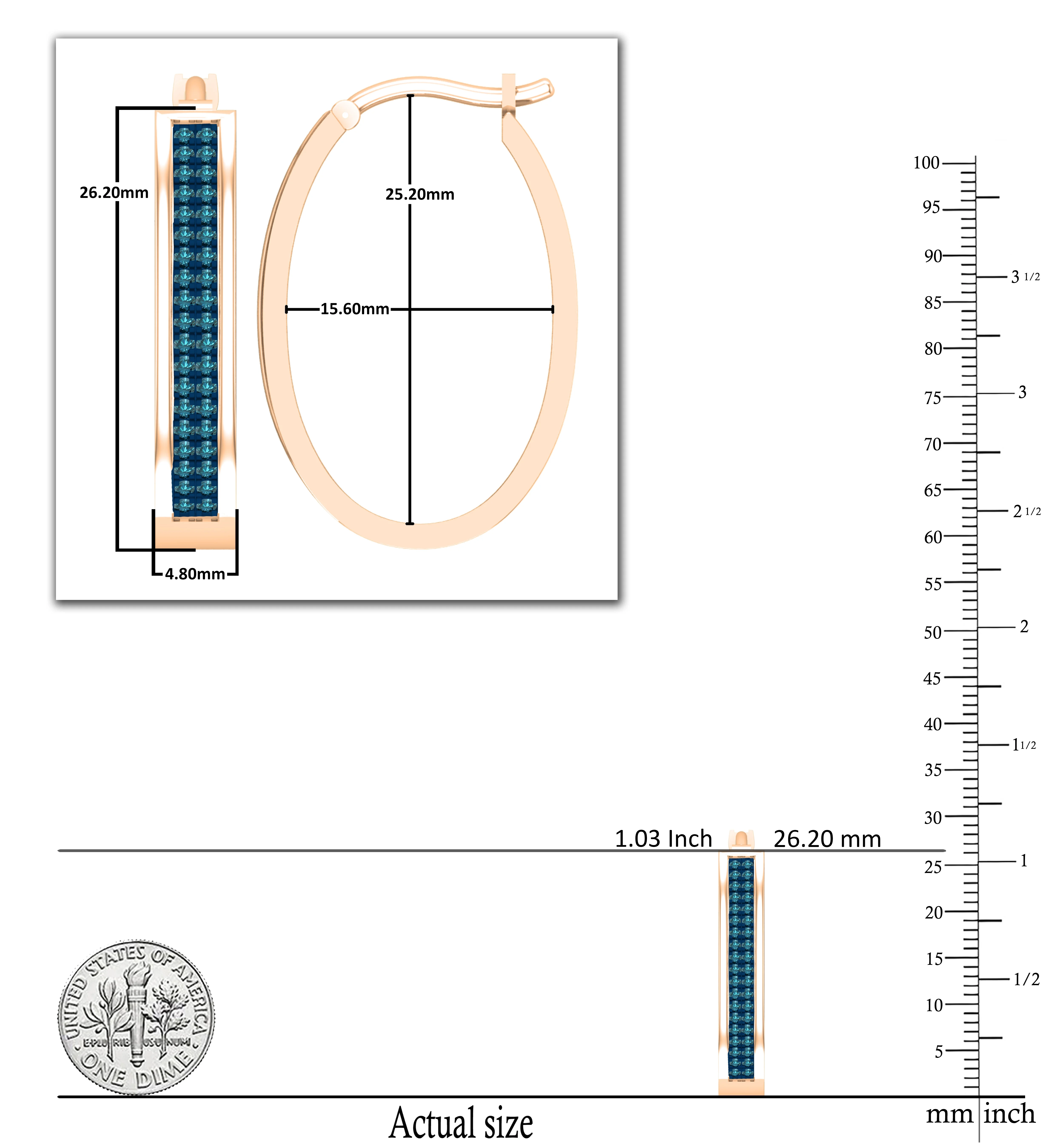 Dazzlingrock Collection Round Blue Diamond Two Lines Oval Shaped Hoop Earrings for Women (0.54 ctw, Color Blue, Clarity I2-I3) in 18K Rose Gold