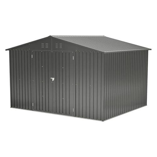 6x4 ft Small Outdoor Metal Storage Shed with Floor Frame & Lockable Door, Heightened Entry Garden Tool Shed for Backyard, Durable Galvanized Steel