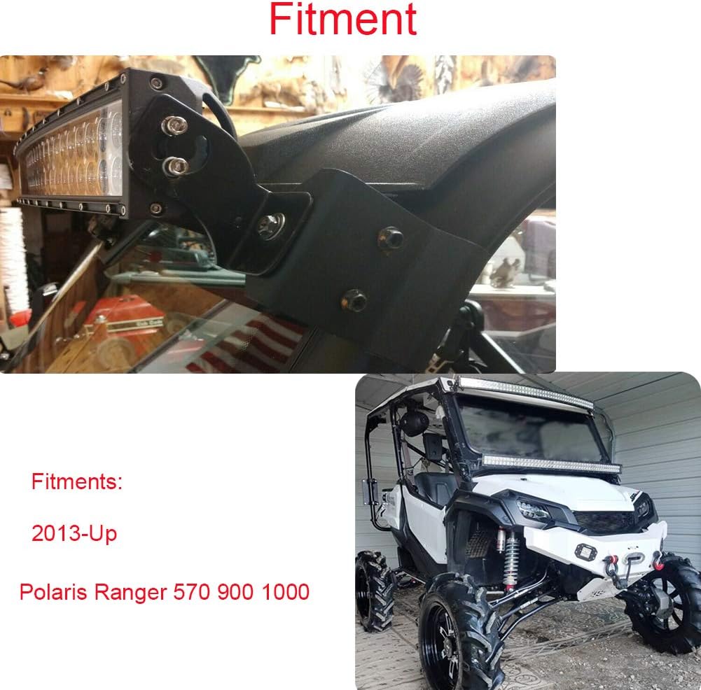 No Need Drilling 50 inch Curved Straight LED Light Bar Upper Windshield Pro-fit Cage Mounting Brackets Compatible with Polaris Ranger 500 570 900