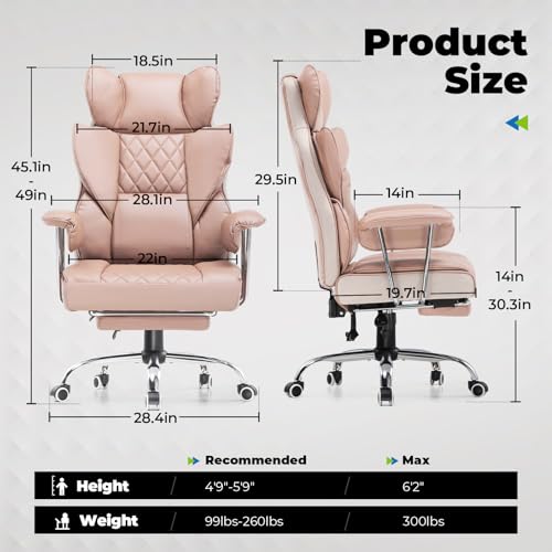COMHOMA Big and Tall Office Chair, High Back Leather Gaming Chair with Footrest