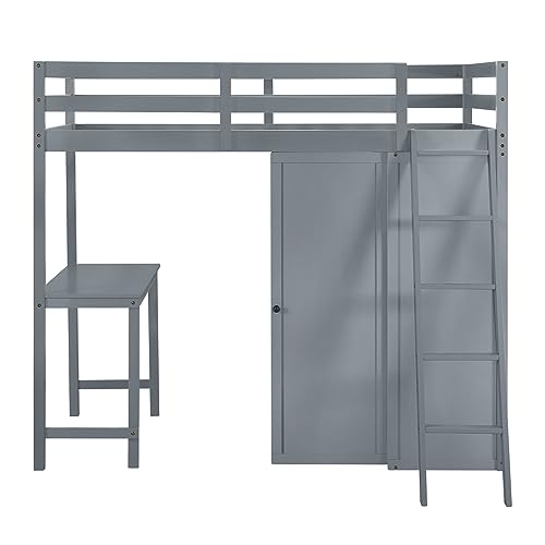 Harper & Bright Designs Full Size Loft Bed with Wardrobe and Desk, Solid Wood Loft Bed Frame with Storage, for Kids Teens Adults (Full Size, White)