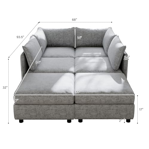 Oversized Modular Storage Sectional Sofa Customizable Seating Group Sofa&Couch Convertible Sleeper Sofabed with Movable Ottomans and Seat