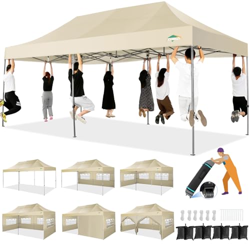 COBIZI 10x20 Heavy Duty Pop up Canopy Tent with 6 sidewalls Easy Up Commercial Outdoor Wedding Party Tents for Parties All Season Wind & Waterproof
